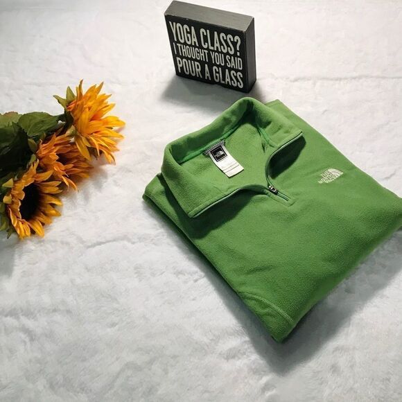 North Face Green Fleece Pullover Sweatshirt M - Picture 2 of 4